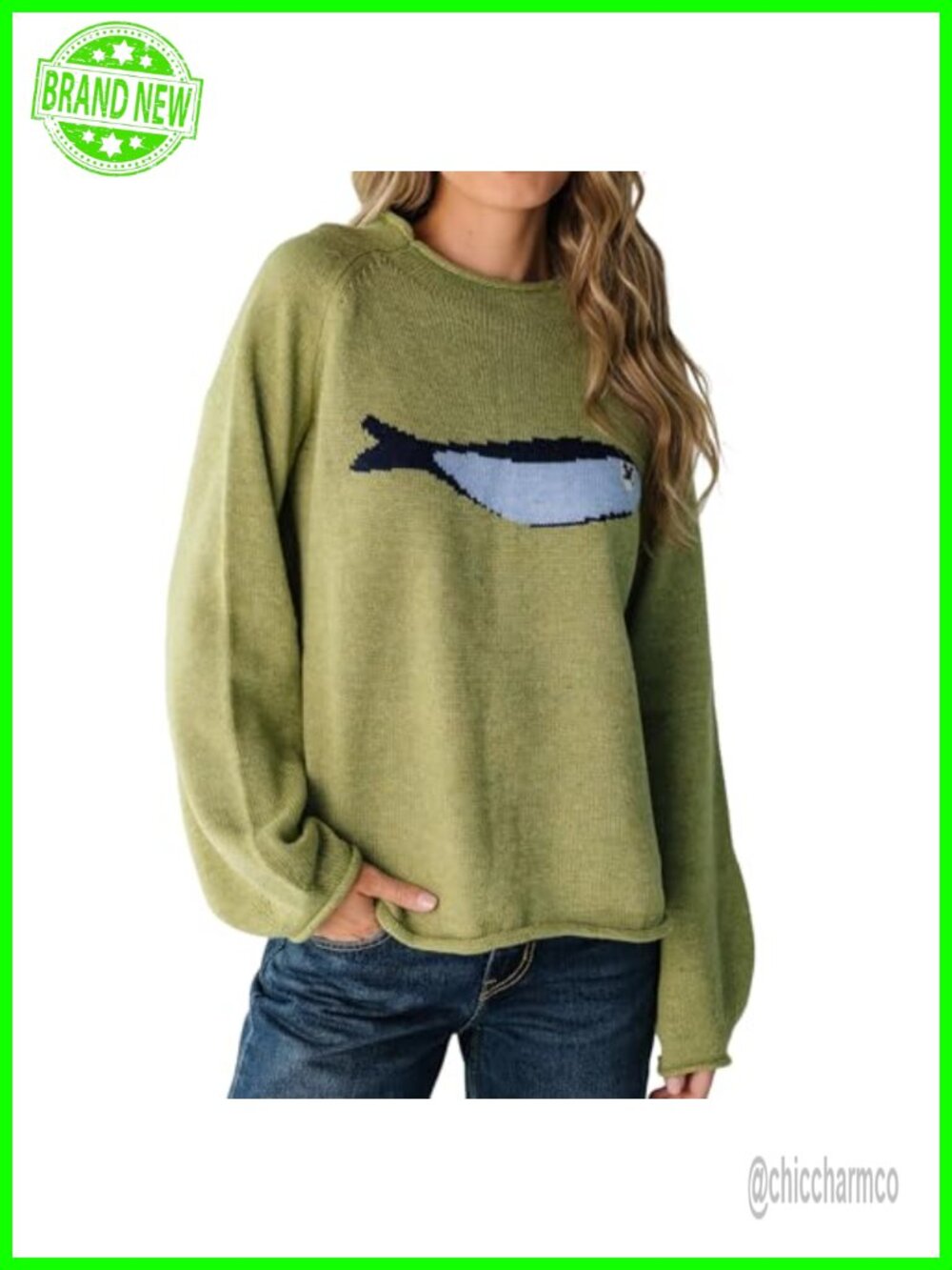Oversized Roll Neck Animal Graphic Chunky Knit Pullover Sweater